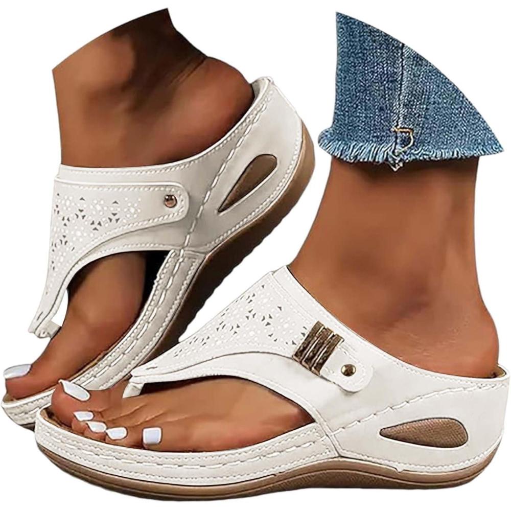 image:imageMules Femmes t Confortable Sandales en Cuir pour Femme Chausson Bout Ouvert Compenses Plateforme Pantoufles De Plage Et Claquettes De Piscine Femme Orthopdiques ChaussonsY Blanc
