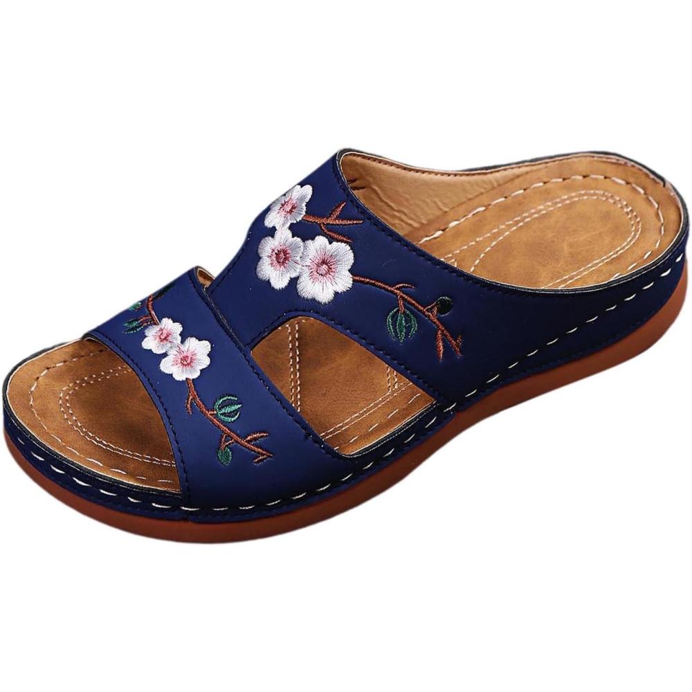 image:imageMules Femmes t Confortable Sandales en Cuir pour Femme Chausson Bout Ouvert Compenses Plateforme Pantoufles De Plage Et Claquettes De Piscine Femme Orthopdiques ChaussonsBleu