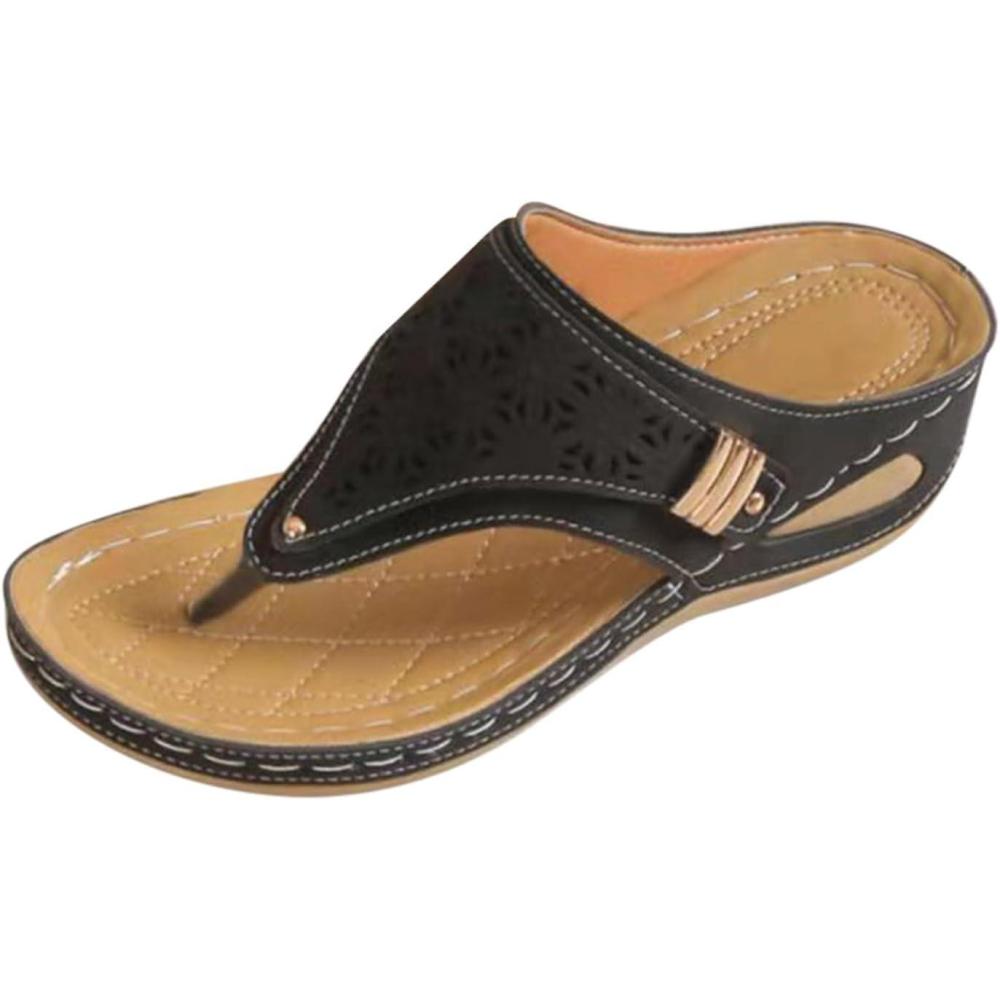 image:imageMules Femmes t Confortable Sandales en Cuir pour Femme Chausson Bout Ouvert Compenses Plateforme Pantoufles De Plage Et Claquettes De Piscine Femme Orthopdiques ChaussonsY le Noir