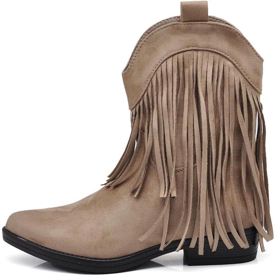 image:imageTexani Cowboy Western Chaussures pour femme Bottes Frange Camperos Etnici 625523 Taupe