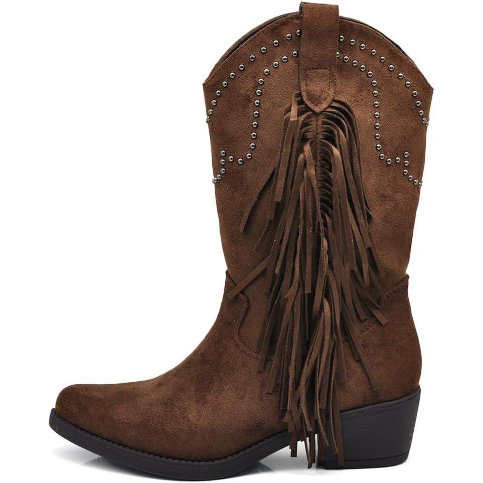 image:imageTexani Cowboy Western Chaussures pour femme Bottes Frange Camperos Etnici 625995 Brown