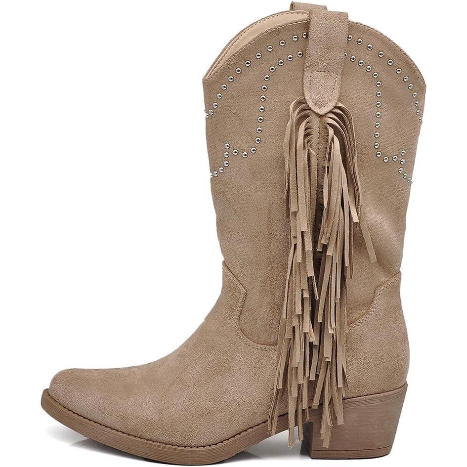 image:imageTexani Cowboy Western Chaussures pour femme Bottes Frange Camperos Etnici 625995 Kaki