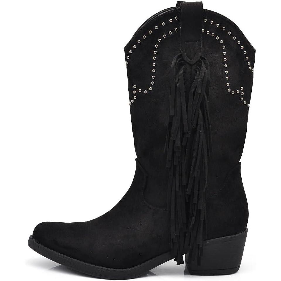 image:imageTexani Cowboy Western Chaussures pour femme Bottes Frange Camperos Etnici 625995 Noir