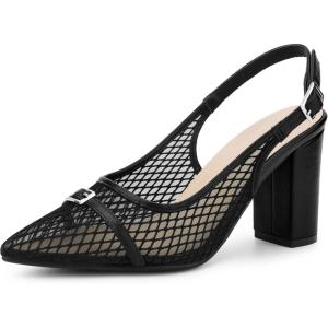 Allegra K Sandales à talon en maille pour femme avec boucle mentale et talon épais, Noir , 39.5 EU