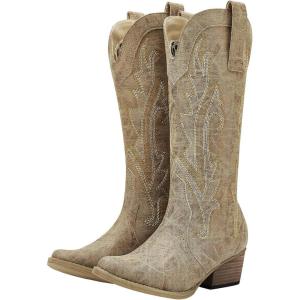 YOLIS Santiag Femme, Western Bottes de Cowboy Brodée Pointues Chaussures de Cowgirl Idéales Pour la Country, les Concerts, la Danse, les Mariages, les Voyages et les Tenues de Tous les Jours(Tanné)