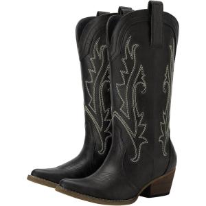 YOLIS Santiag Femme, Western Bottes de Cowboy Brodée Pointues Chaussures de Cowgirl Idéales Pour la Country, les Concerts, la Danse, les Mariages, les Voyages et les Tenues de Tous les Jours(Noir)