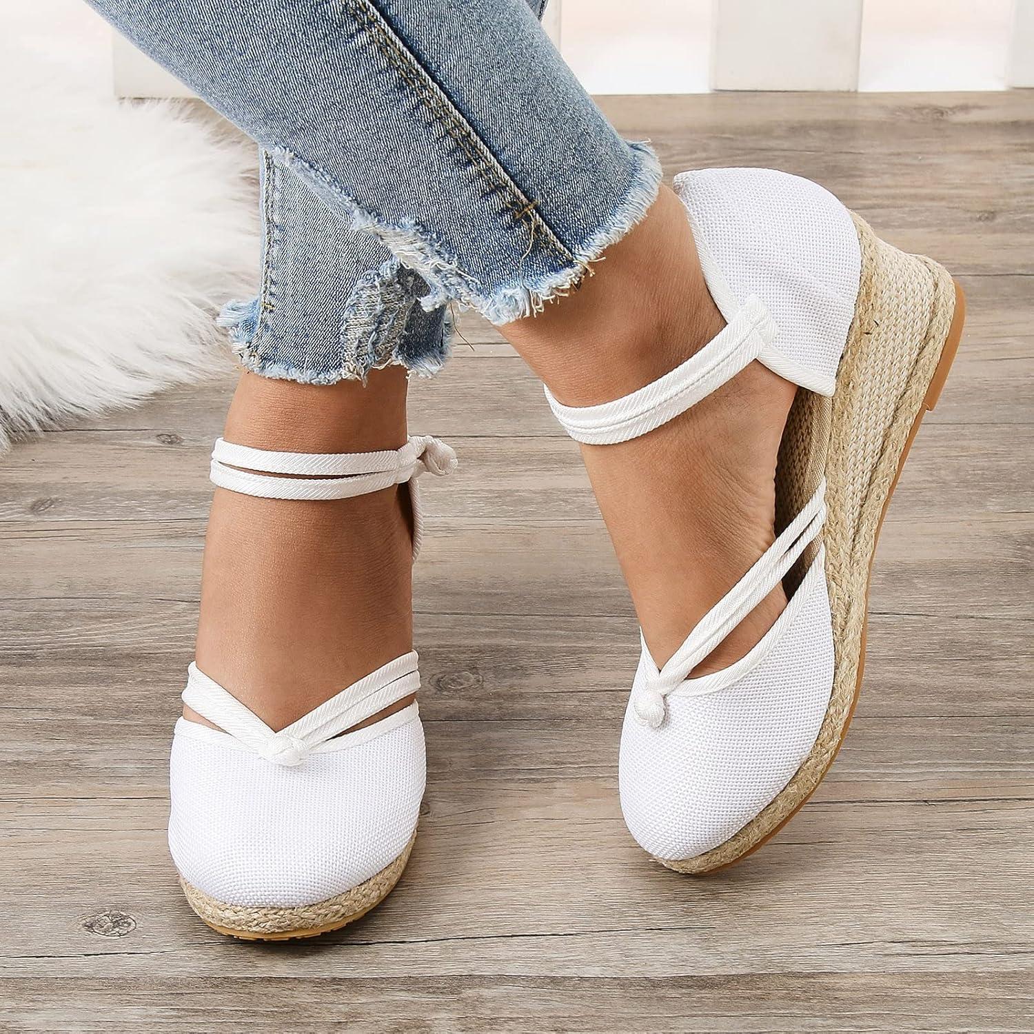 image:image2025 Sandales plateforme pour femme Espadrilles compenses confortables avec fermeture boucle en jute lgantes et flexibles2 Blanc