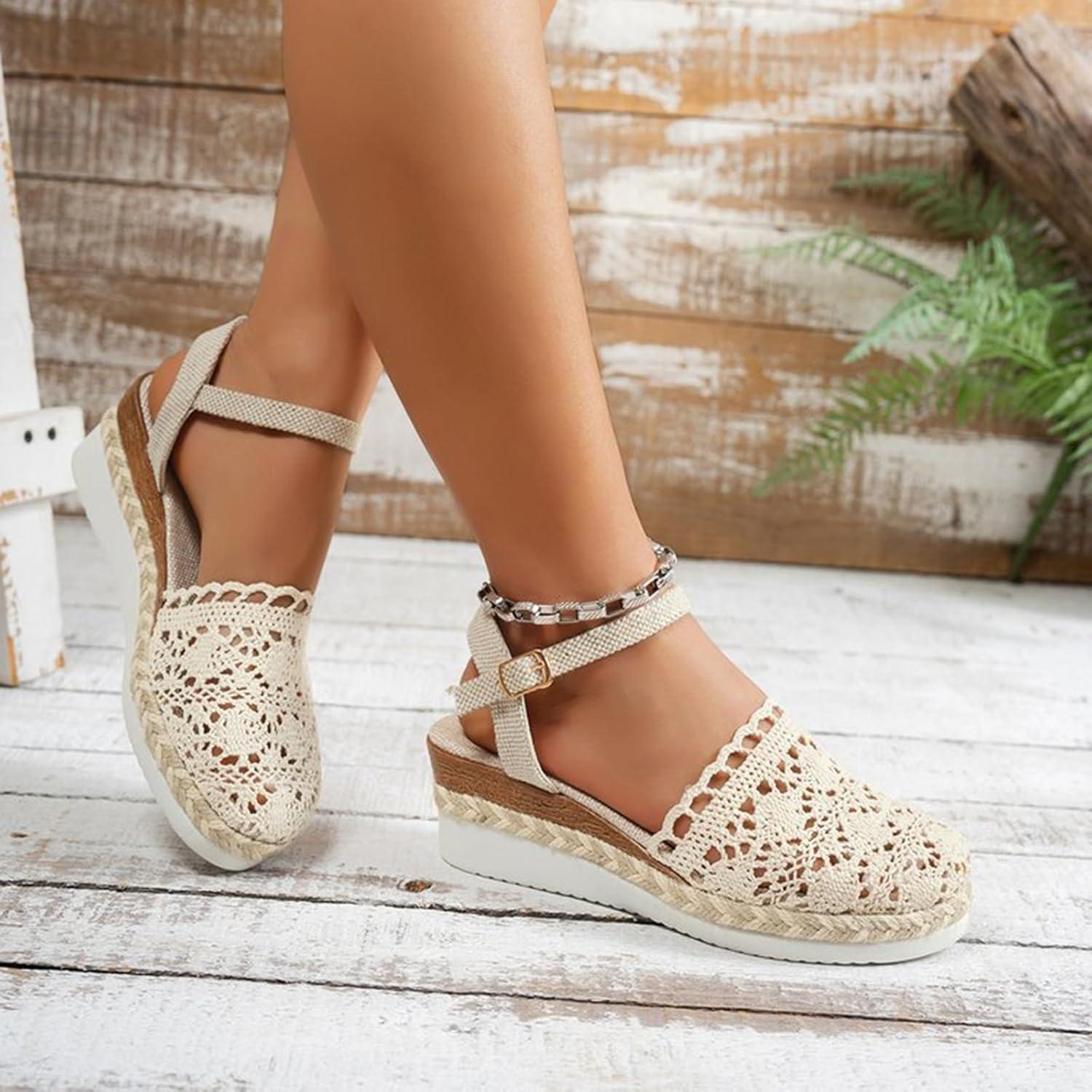 image:image2025 Sandales plateforme pour femme Espadrilles compenses confortables avec fermeture boucle en jute lgantes et flexibles3 Blanc