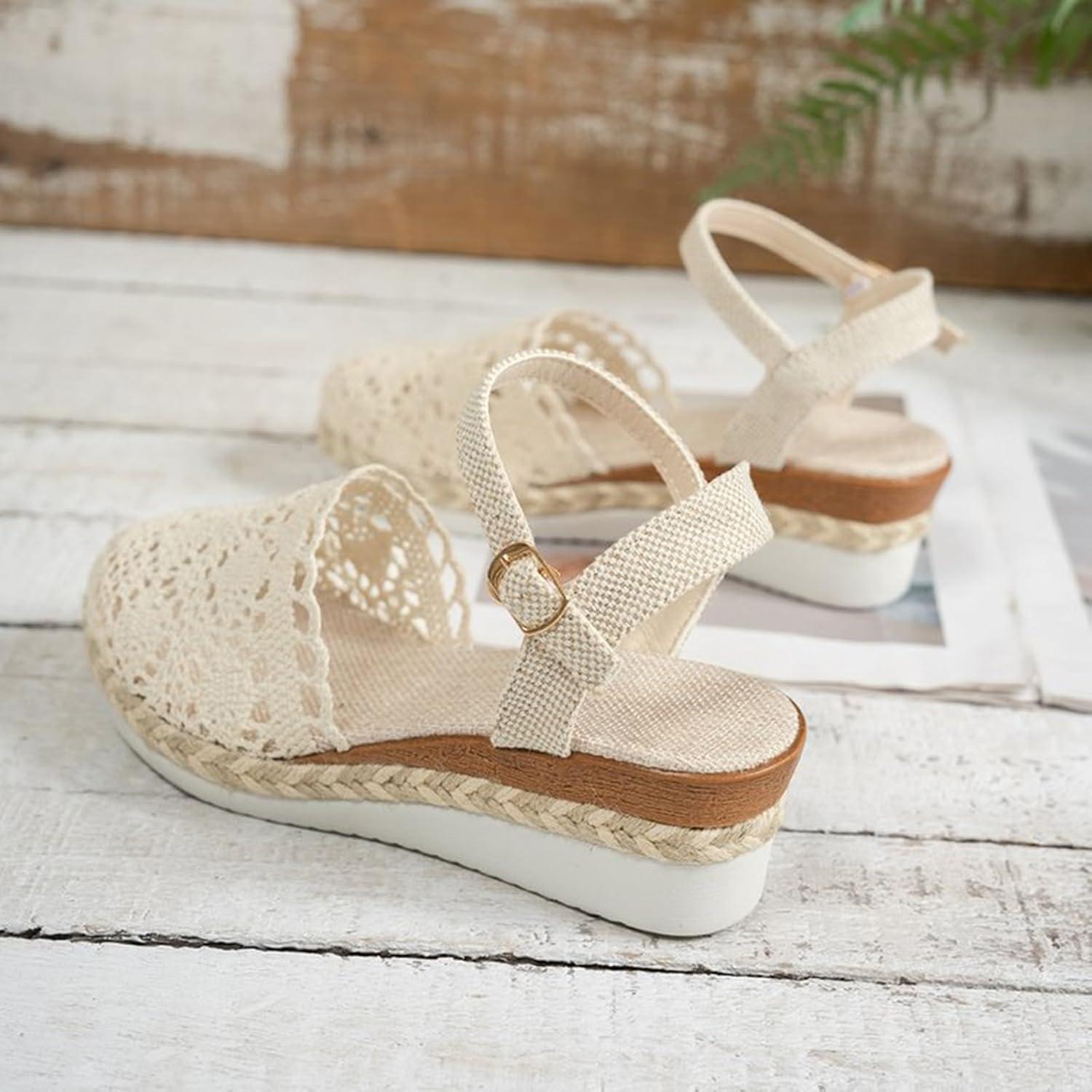 image:image2025 Sandales plateforme pour femme Espadrilles compenses confortables avec fermeture boucle en jute lgantes et flexibles3 Blanc