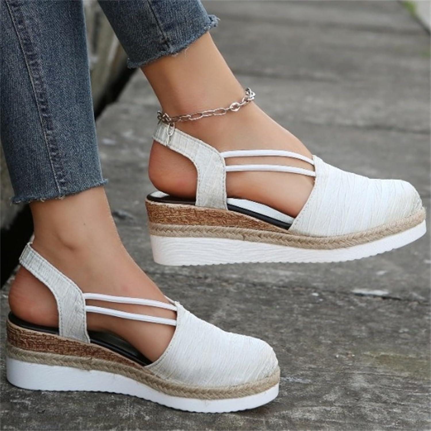 image:image2025 Sandales plateforme pour femme Espadrilles compenses confortables avec fermeture boucle en jute lgantes et flexibles6 Blanc