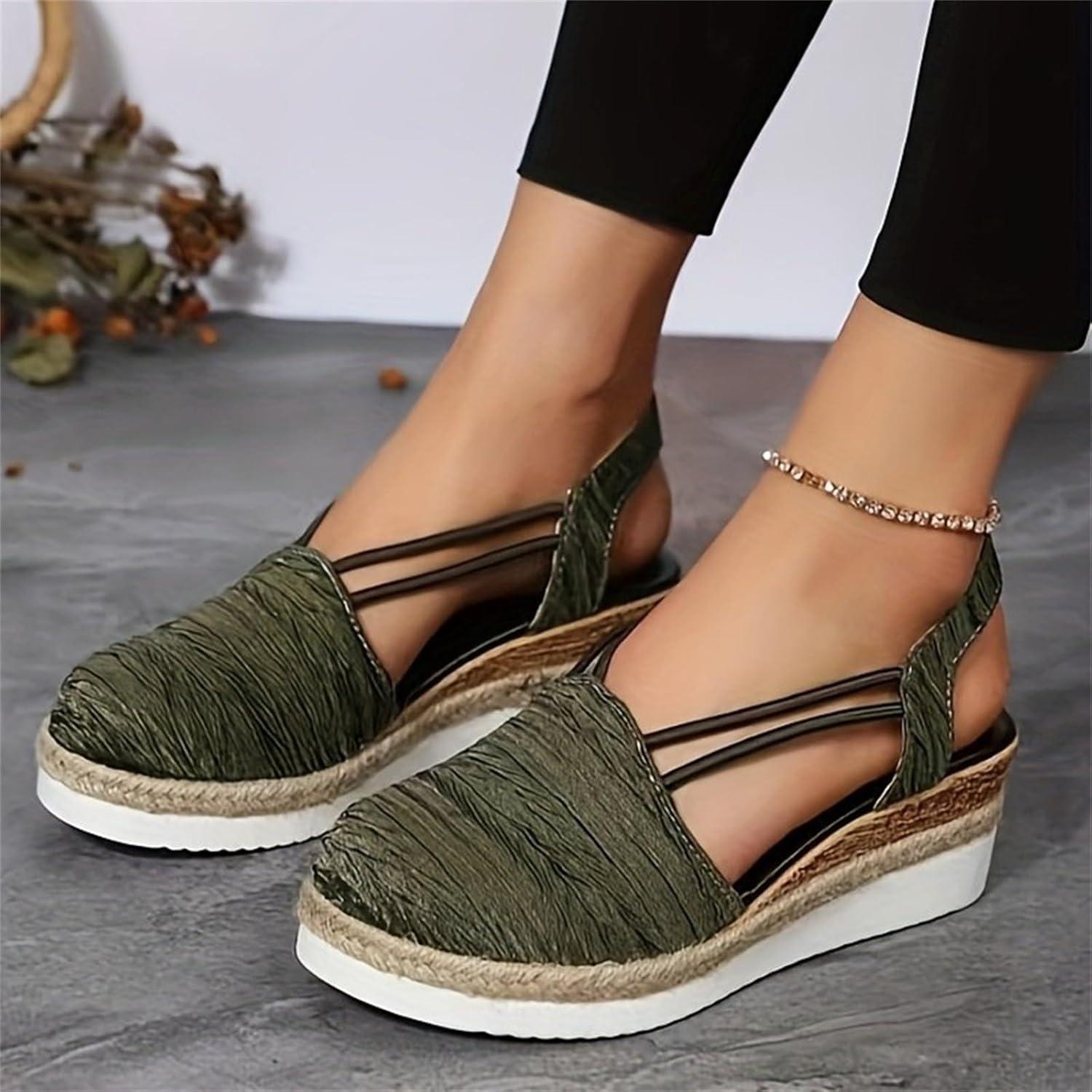 image:image2025 Sandales plateforme pour femme Espadrilles compenses confortables avec fermeture boucle en jute lgantes et flexibles6 Vert
