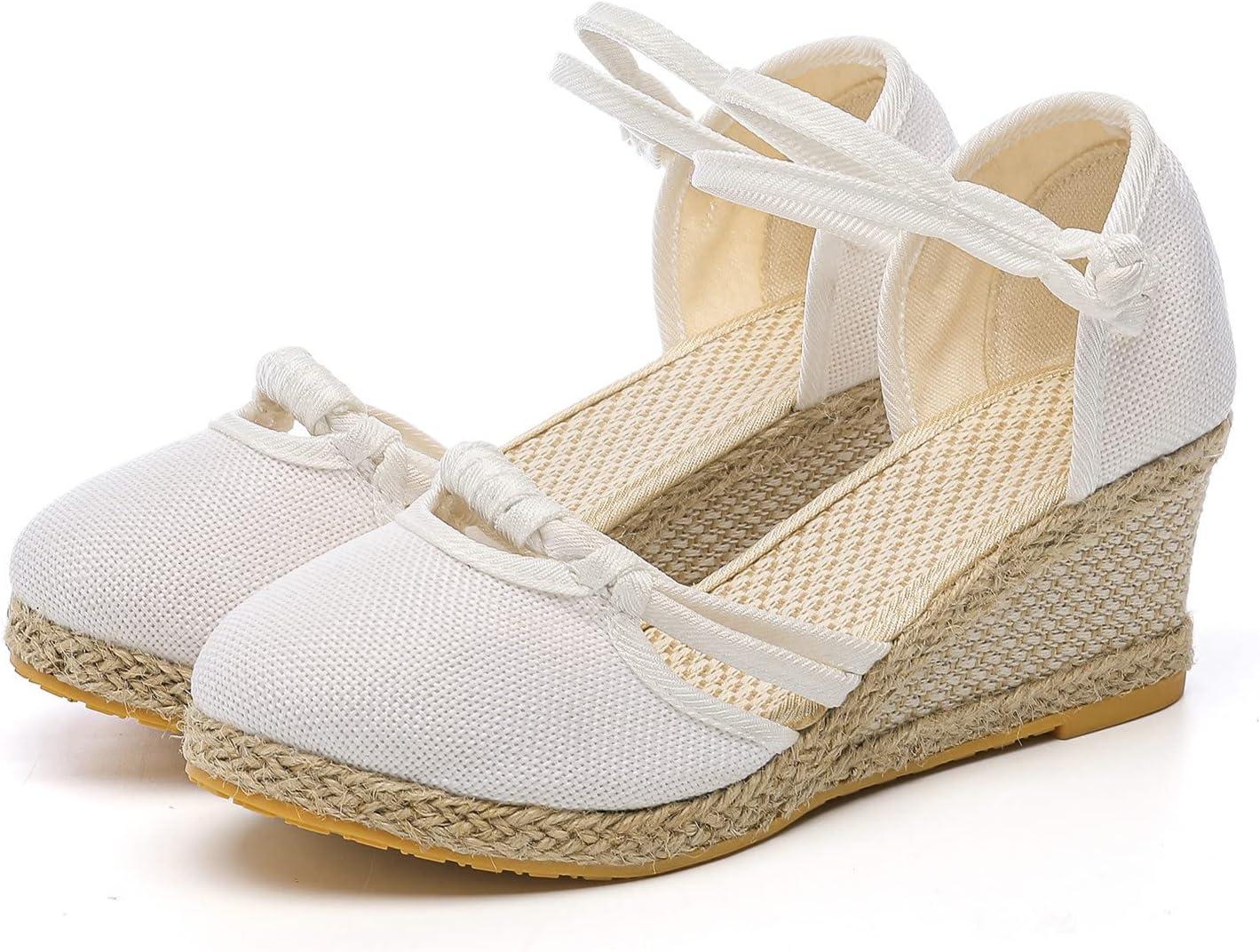 image:image2025 Sandales plateforme pour femme Espadrilles compenses confortables avec fermeture boucle en jute lgantes et flexiblesBlanc