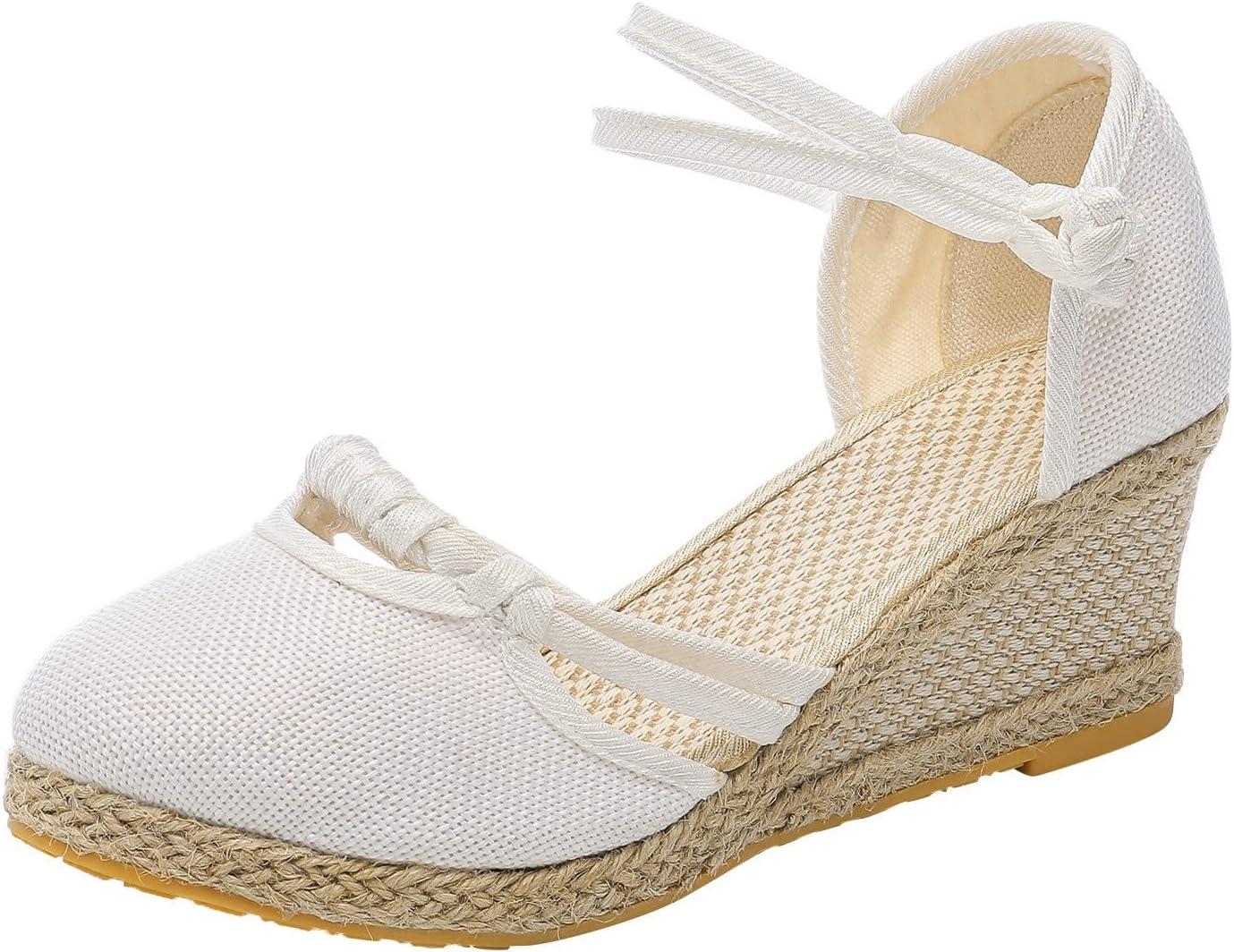 image:image2025 Sandales plateforme pour femme Espadrilles compenses confortables avec fermeture boucle en jute lgantes et flexiblesBlanc