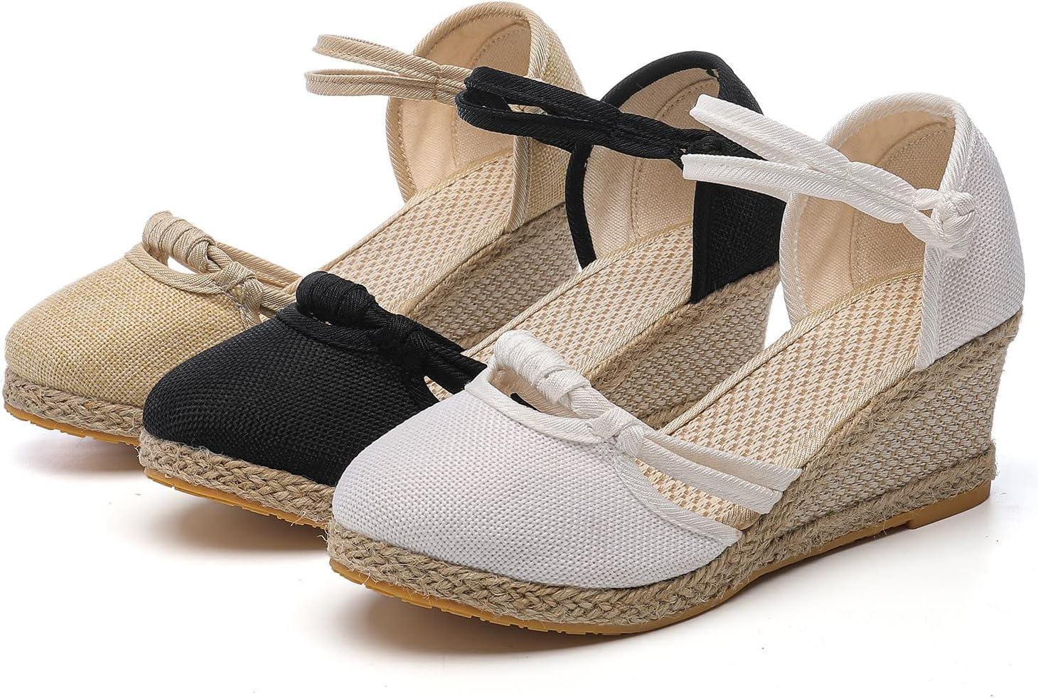 image:image2025 Sandales plateforme pour femme Espadrilles compenses confortables avec fermeture boucle en jute lgantes et flexiblesBlanc