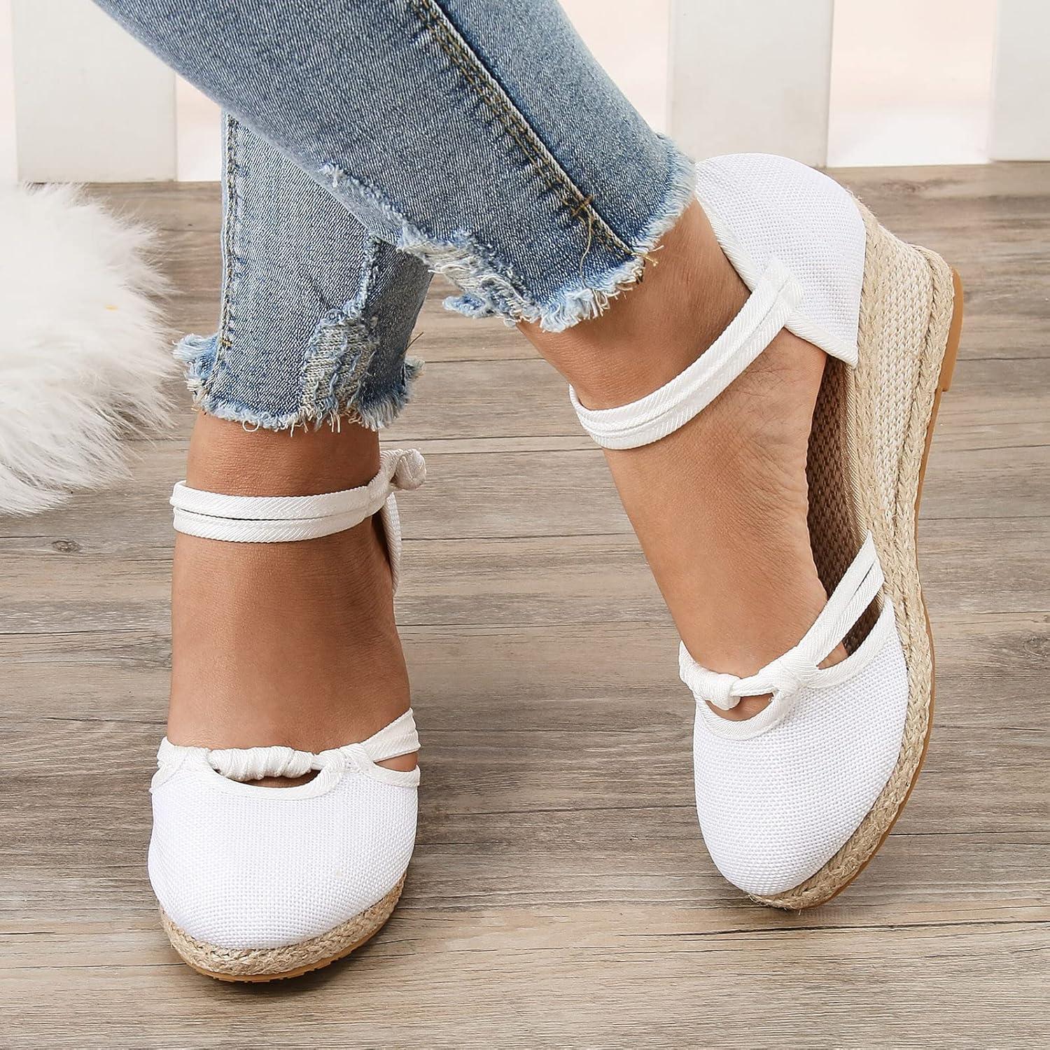 image:image2025 Sandales plateforme pour femme Espadrilles compenses confortables avec fermeture boucle en jute lgantes et flexiblesBlanc