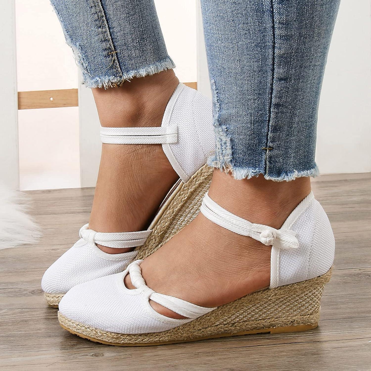 image:image2025 Sandales plateforme pour femme Espadrilles compenses confortables avec fermeture boucle en jute lgantes et flexiblesBlanc