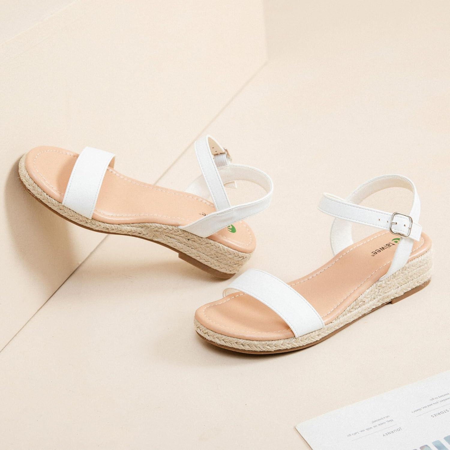 image:imageAtaiwee Sandales talon compens plateforme pour femmesSandales Espadrilles Habilles dt Bride de Cheville et Bout OuvertFr2507001 Blanc