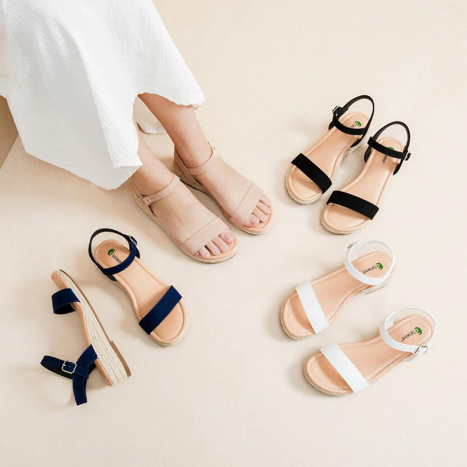 image:imageAtaiwee Sandales talon compens plateforme pour femmesSandales Espadrilles Habilles dt Bride de Cheville et Bout OuvertFr2507001 Noir