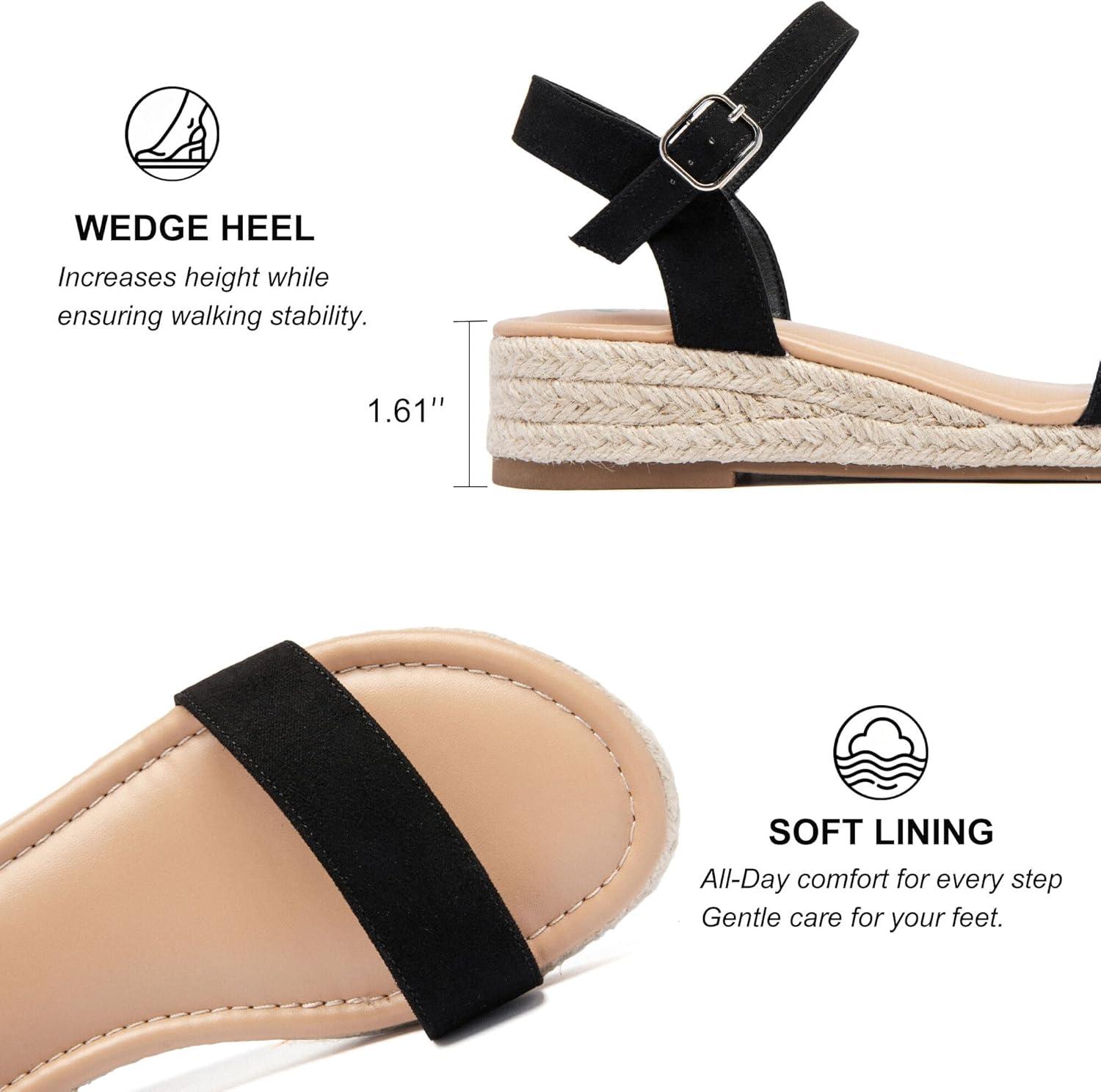 image:imageAtaiwee Sandales talon compens plateforme pour femmesSandales Espadrilles Habilles dt Bride de Cheville et Bout OuvertFr2507001 Noir