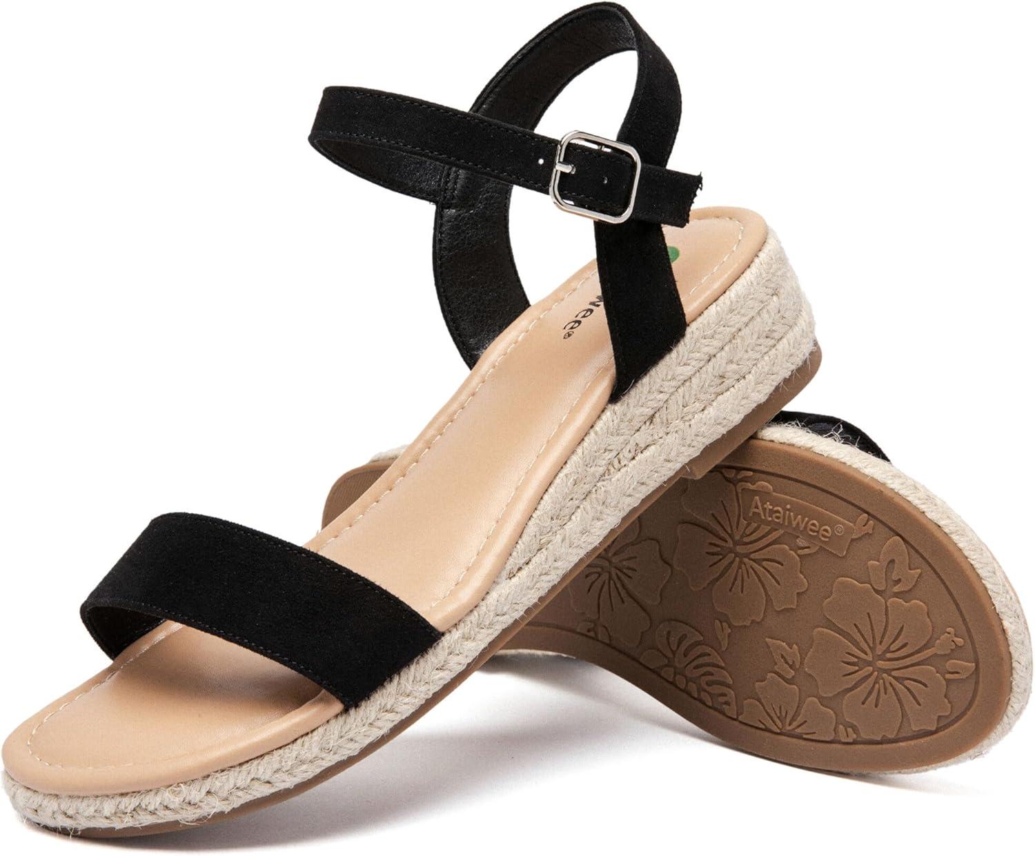 image:imageAtaiwee Sandales talon compens plateforme pour femmesSandales Espadrilles Habilles dt Bride de Cheville et Bout OuvertFr2507001 Noir