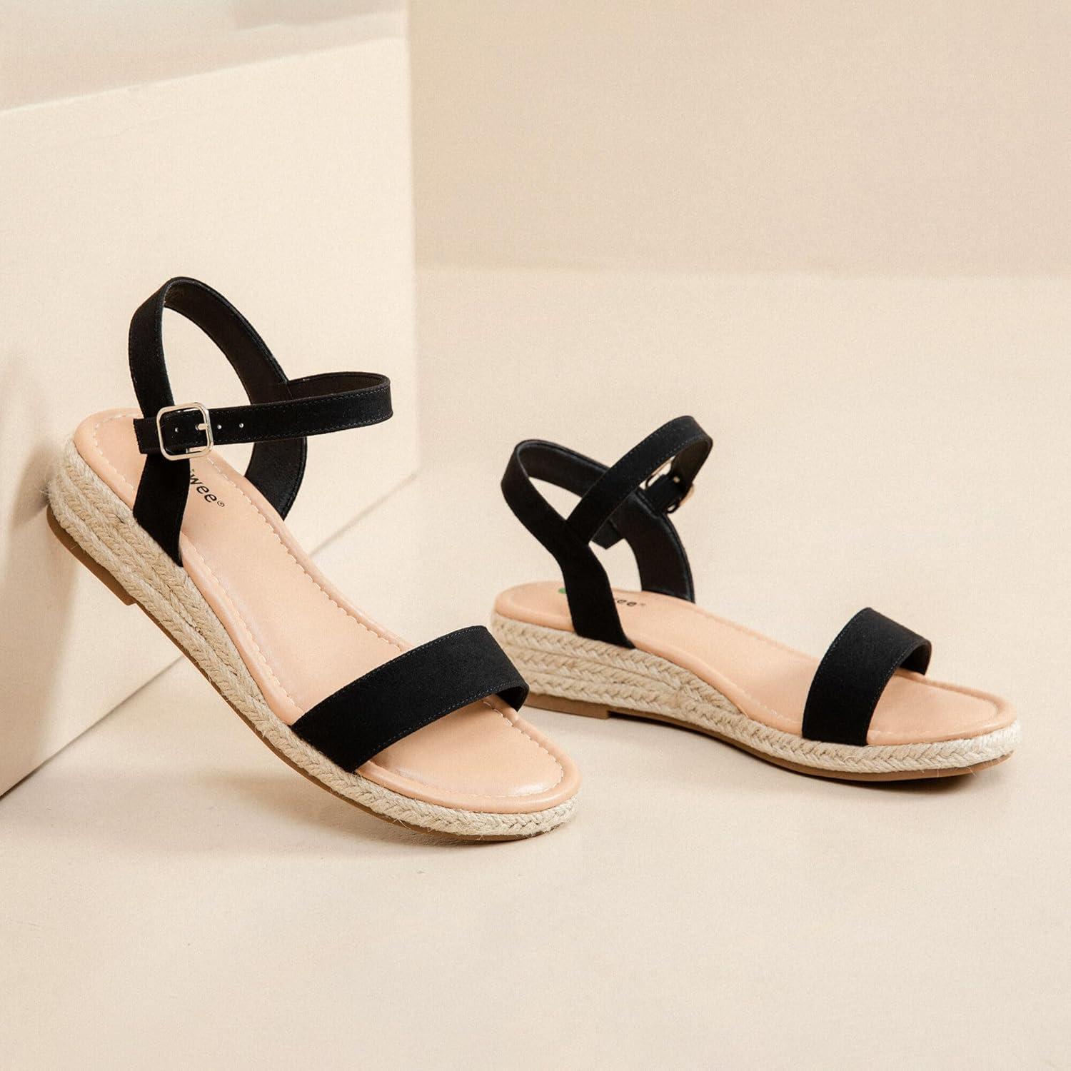 image:imageAtaiwee Sandales talon compens plateforme pour femmesSandales Espadrilles Habilles dt Bride de Cheville et Bout OuvertFr2507001 Noir