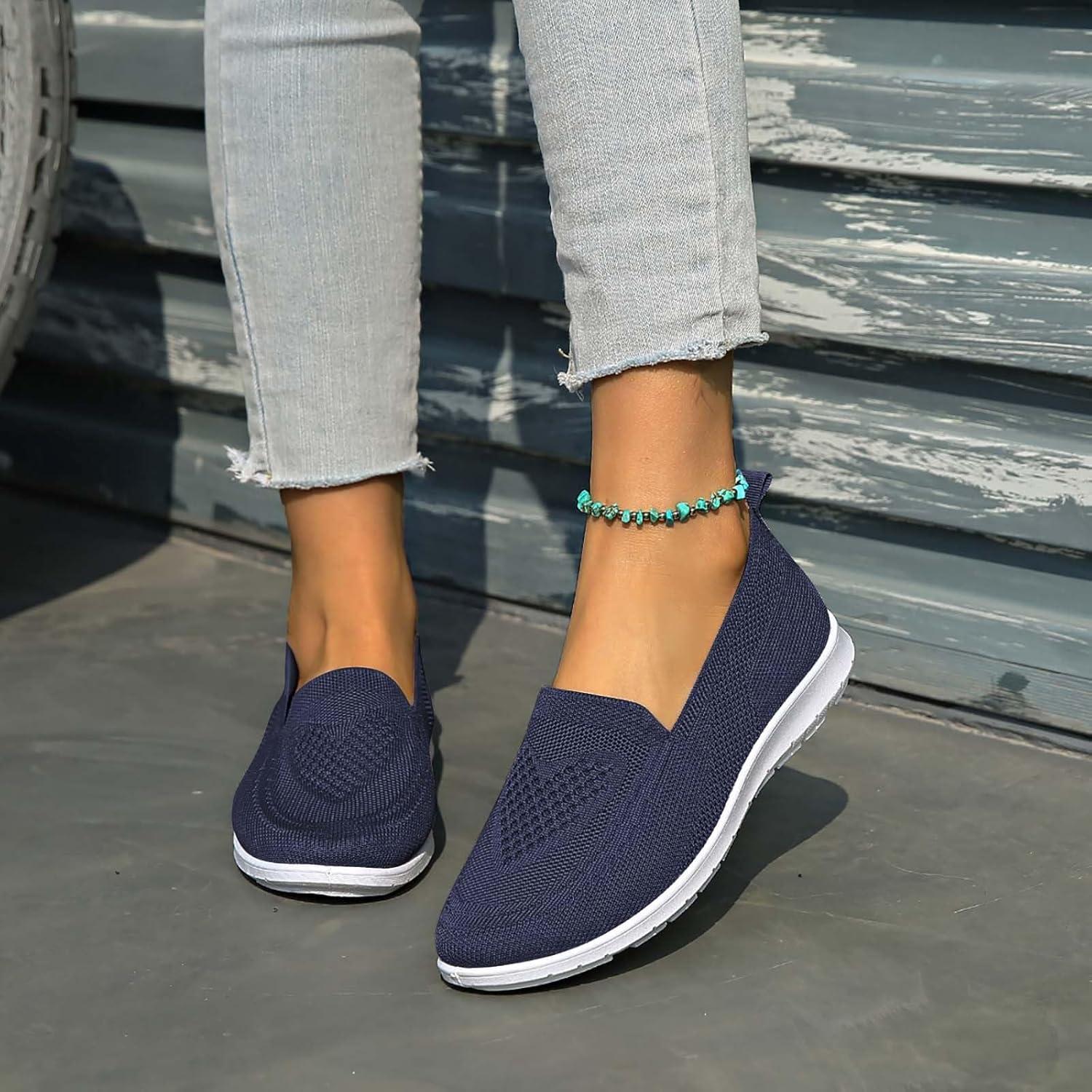 image:imageChaussures dt Plates et antidrapantes en ajoure pour Femmes Respirantes et Souples Confortables dcontractes Baskets Noires pour Femmes EnfilerBleu Fonc