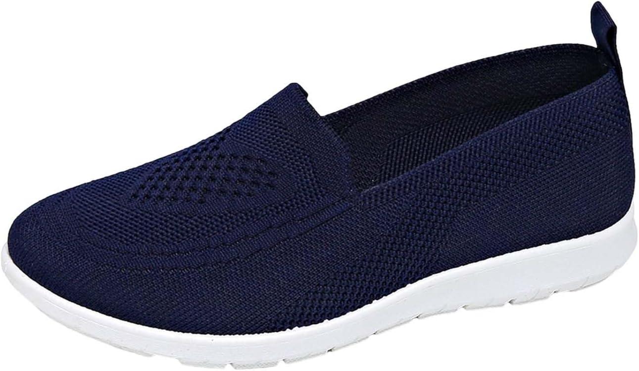 image:imageChaussures dt Plates et antidrapantes en ajoure pour Femmes Respirantes et Souples Confortables dcontractes Baskets Noires pour Femmes EnfilerBleu Fonc