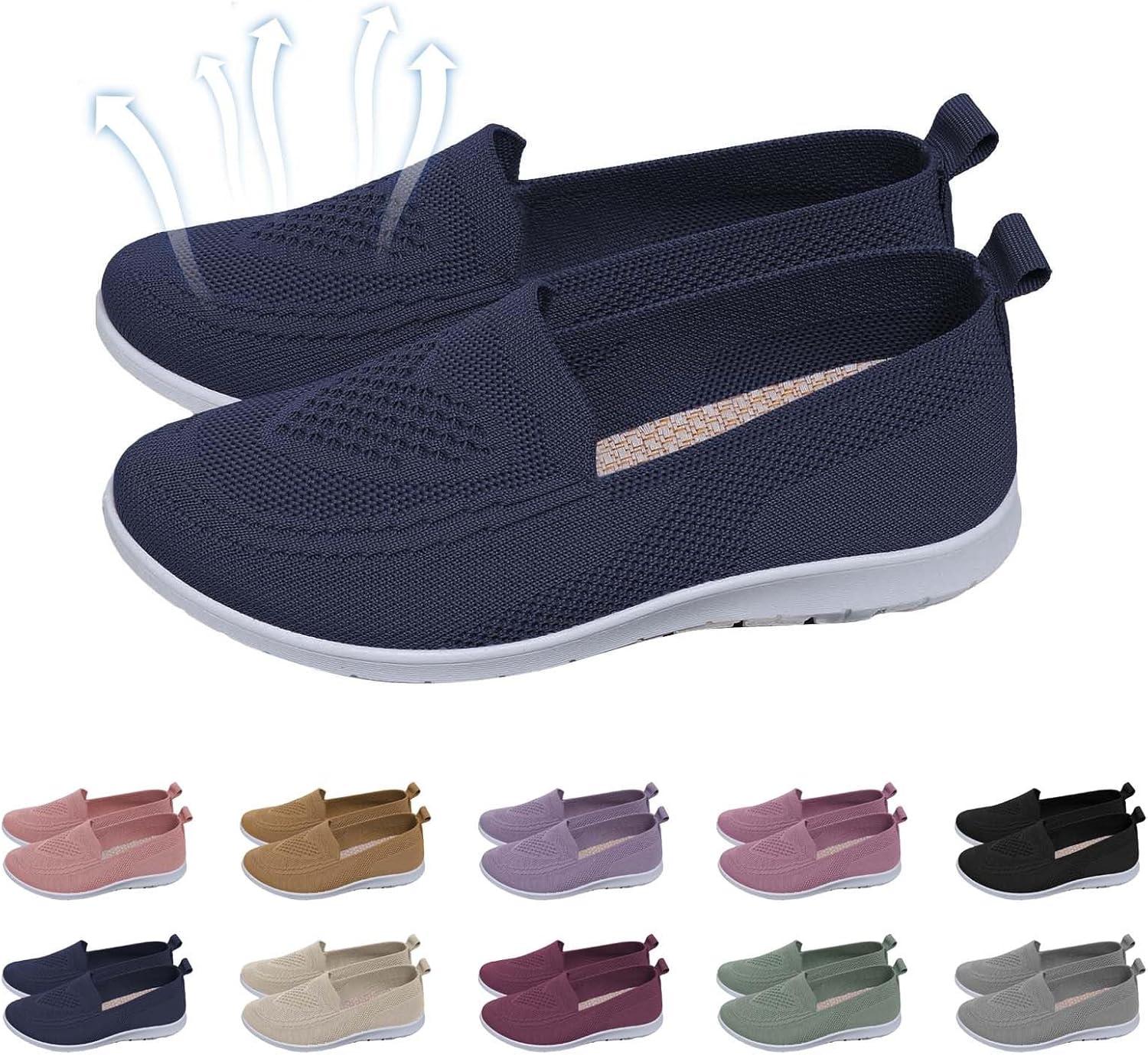 image:imageChaussures dt Plates et antidrapantes en ajoure pour Femmes Respirantes et Souples Confortables dcontractes Baskets Noires pour Femmes EnfilerBleu Fonc