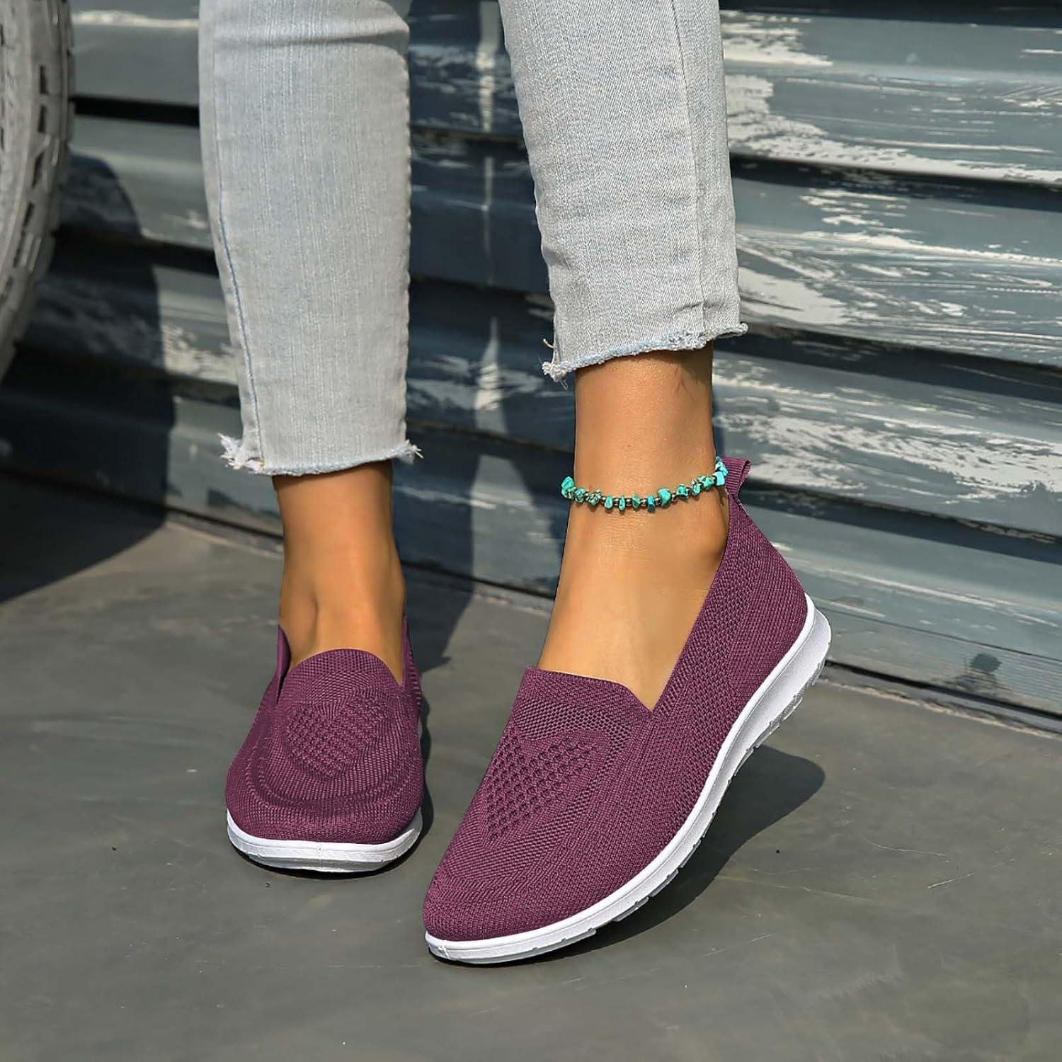 image:imageChaussures dt Plates et antidrapantes en ajoure pour Femmes Respirantes et Souples Confortables dcontractes Baskets Noires pour Femmes EnfilerViolet