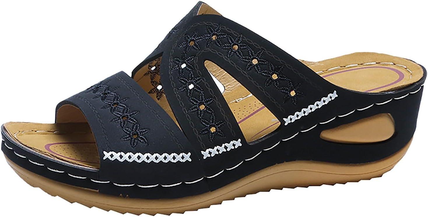image:imageChaussures orthopdiques pour femme Mules dt Talon compens lgantes En cuir Confortables Antidrapantes Pour la plage et les vacancesNoir