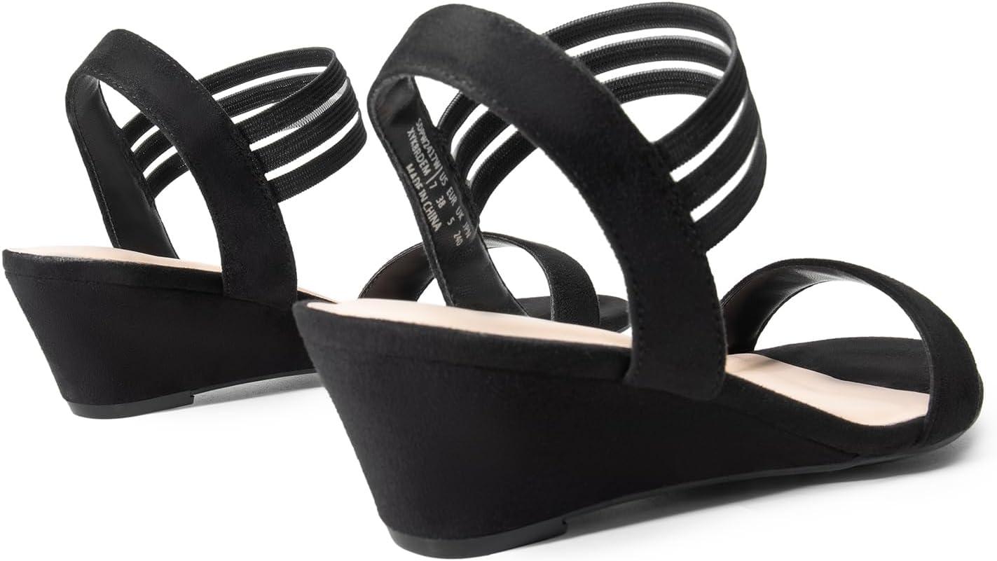 image:imageDREAM PAIRS Sandales compenses talon bas pour femme Confortables lastique Sangle de cheville Chaussures habilles dt dcontractesDaim Noir