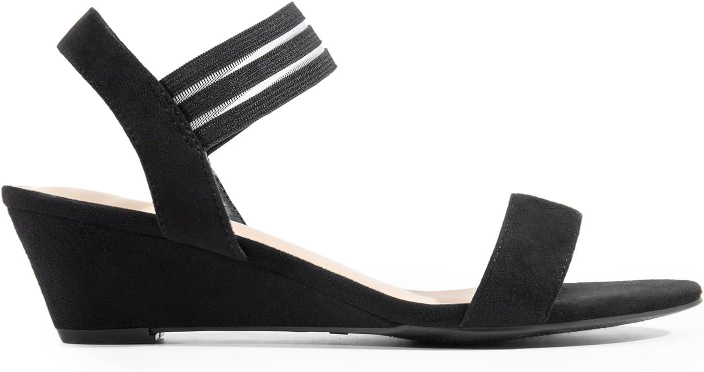 image:imageDREAM PAIRS Sandales compenses talon bas pour femme Confortables lastique Sangle de cheville Chaussures habilles dt dcontractesDaim Noir