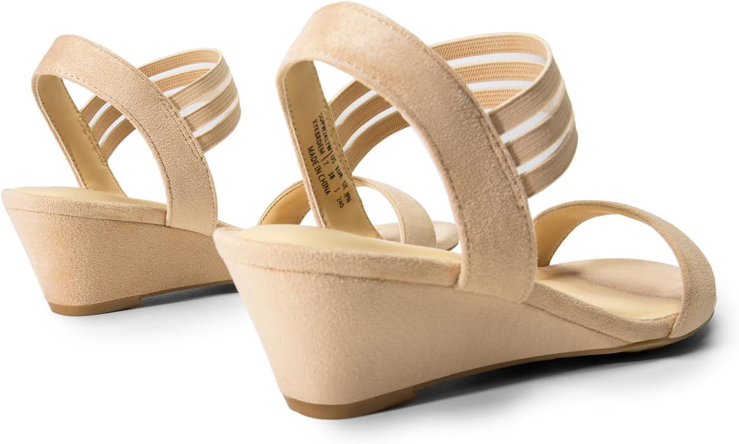 image:imageDREAM PAIRS Sandales compenses talon bas pour femme Confortables lastique Sangle de cheville Chaussures habilles dt dcontractesDaim Nude