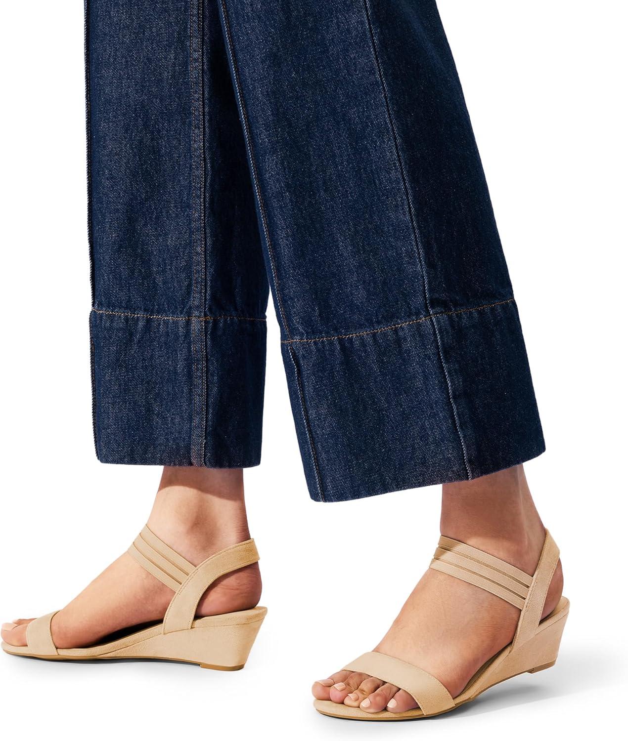 image:imageDREAM PAIRS Sandales compenses talon bas pour femme Confortables lastique Sangle de cheville Chaussures habilles dt dcontractesDaim Nude
