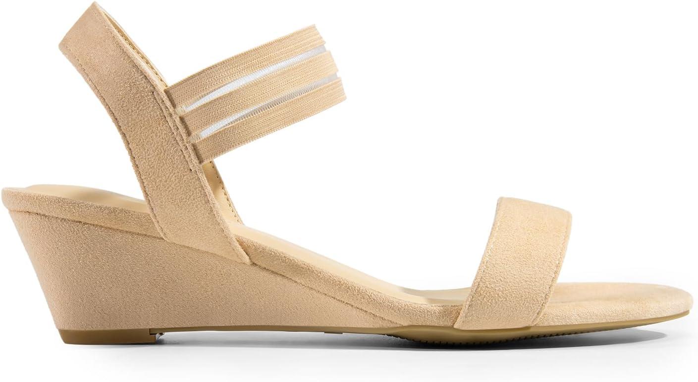 image:imageDREAM PAIRS Sandales compenses talon bas pour femme Confortables lastique Sangle de cheville Chaussures habilles dt dcontractesDaim Nude