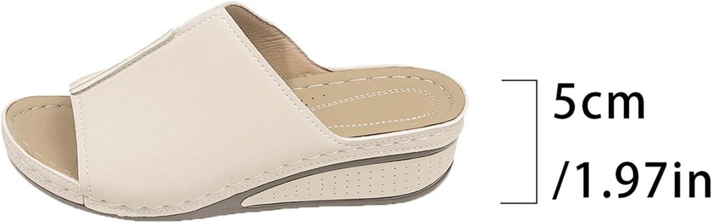 image:imageGenerico Chaussons orthopdiques pour femme la maison souple en cuir avec semelle compense lgantes plateforme Slippers Trekking Sportifs chaussures de douche plage intrieur extrieurBlanc