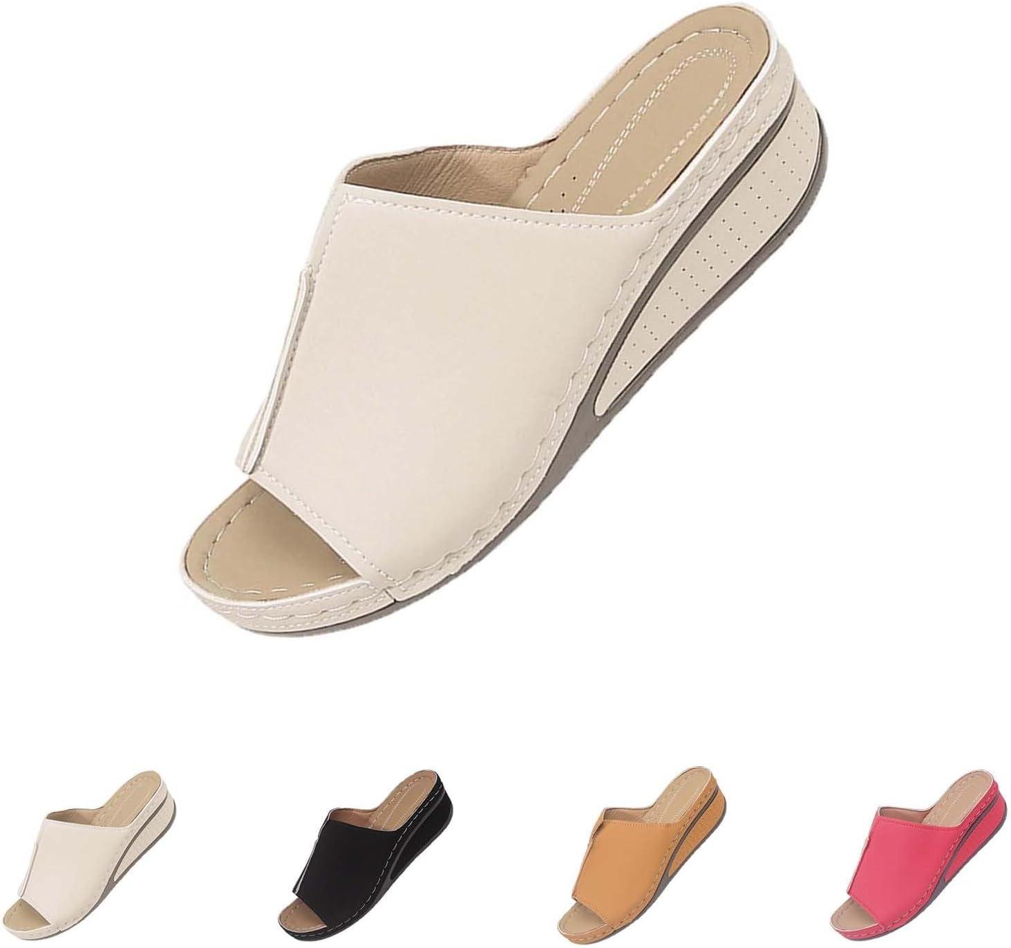 image:imageGenerico Chaussons orthopdiques pour femme la maison souple en cuir avec semelle compense lgantes plateforme Slippers Trekking Sportifs chaussures de douche plage intrieur extrieurBlanc