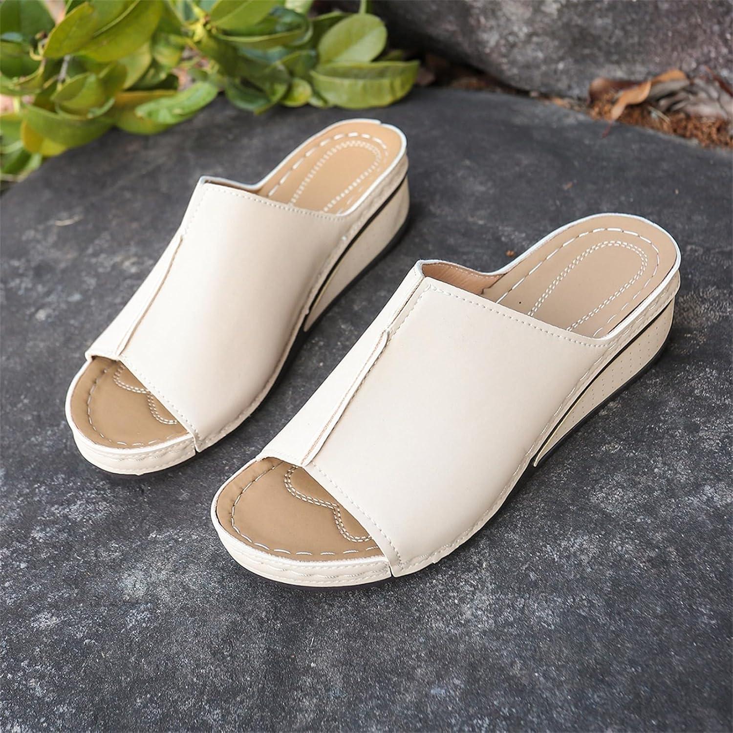 image:imageGenerico Chaussons orthopdiques pour femme la maison souple en cuir avec semelle compense lgantes plateforme Slippers Trekking Sportifs chaussures de douche plage intrieur extrieurBlanc
