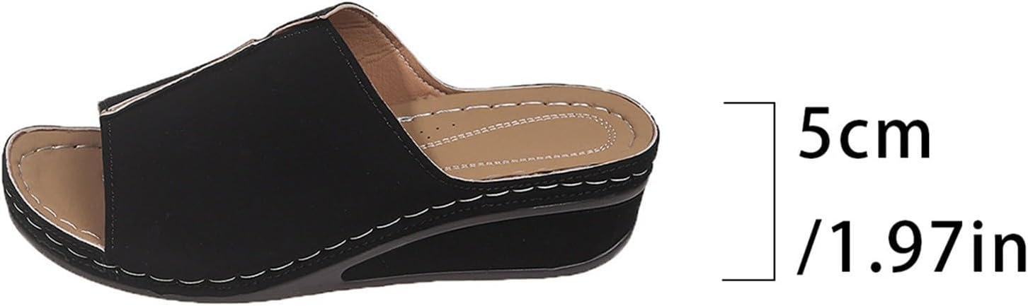 image:imageGenerico Chaussons orthopdiques pour femme la maison souple en cuir avec semelle compense lgantes plateforme Slippers Trekking Sportifs chaussures de douche plage intrieur extrieurNoir