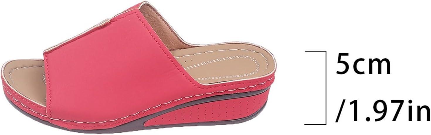 image:imageGenerico Chaussons orthopdiques pour femme la maison souple en cuir avec semelle compense lgantes plateforme Slippers Trekking Sportifs chaussures de douche plage intrieur extrieurRouge