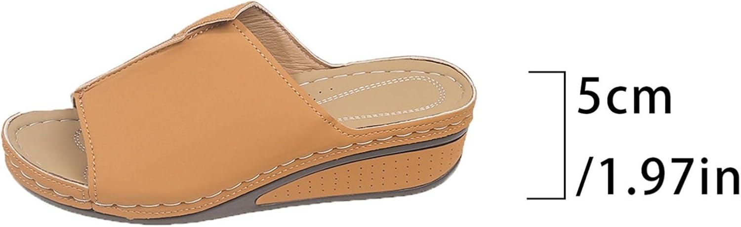 image:imageGenerico Chaussons orthopdiques pour femme la maison souple en cuir avec semelle compense lgantes plateforme Slippers Trekking Sportifs chaussures de douche plage intrieur extrieurMarron
