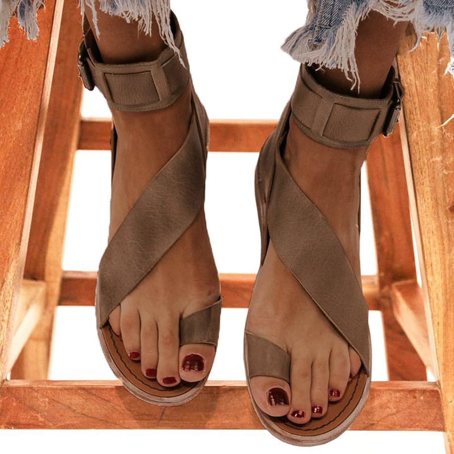 image:imageGenerisch Sandales pour femme Mules Chaussures dt pour femme Sandales tendance Tongs plates Talon creux En cotonMarron