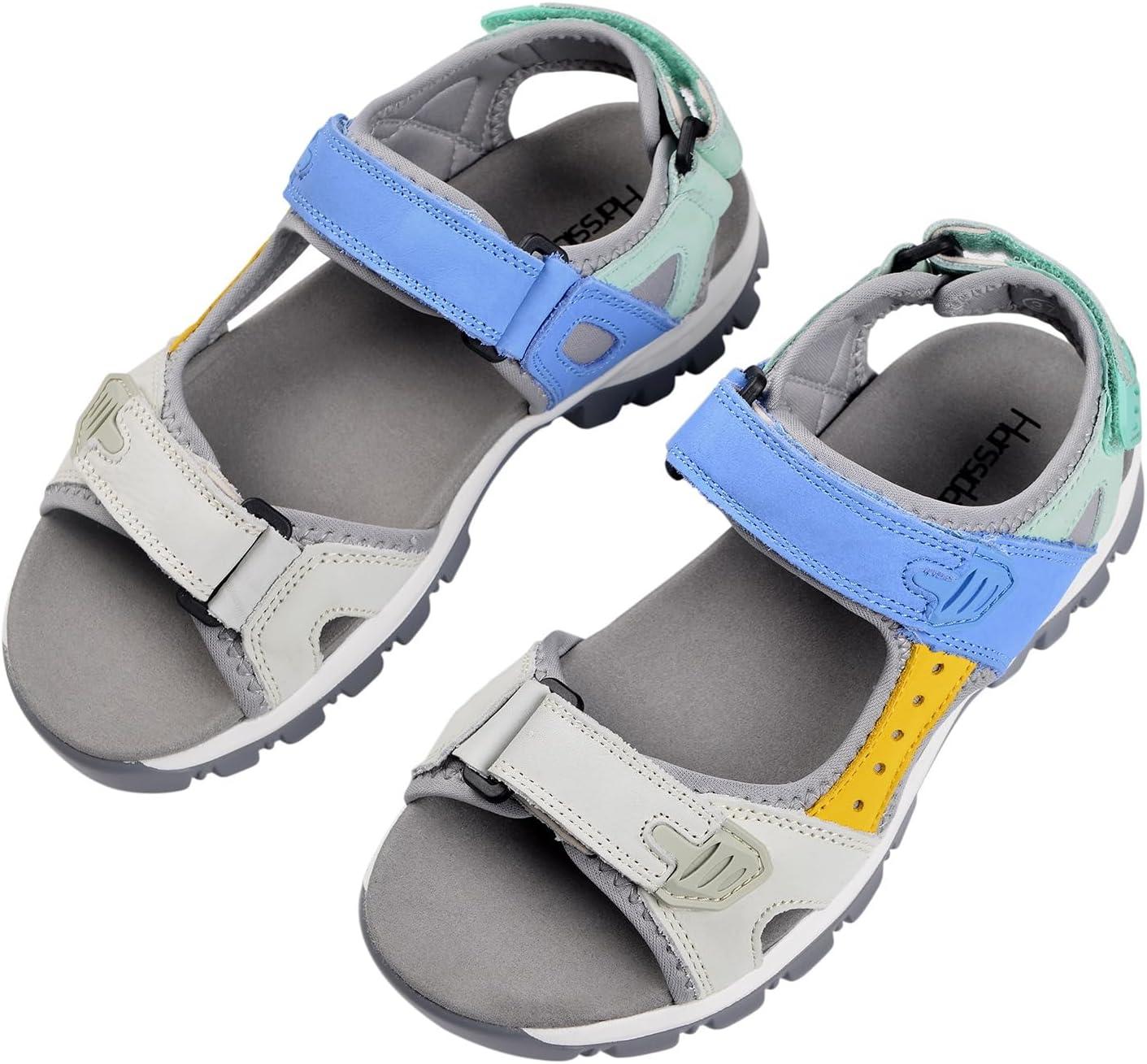 image:imageHarssidanzar Sandales en Cuir pour Femmes Randonne et Sport dExtrieur SL256EUVert Bleu