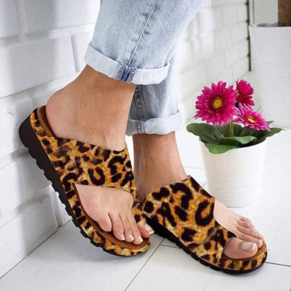 image:imageMinetom Femmes Sandales Orthopdiques Hallux Valgus Compenses Tongs Confortables pour Dames avec Correction du Gros Orteil Pantoufles Dcontractes Bout OuvertA Lopard