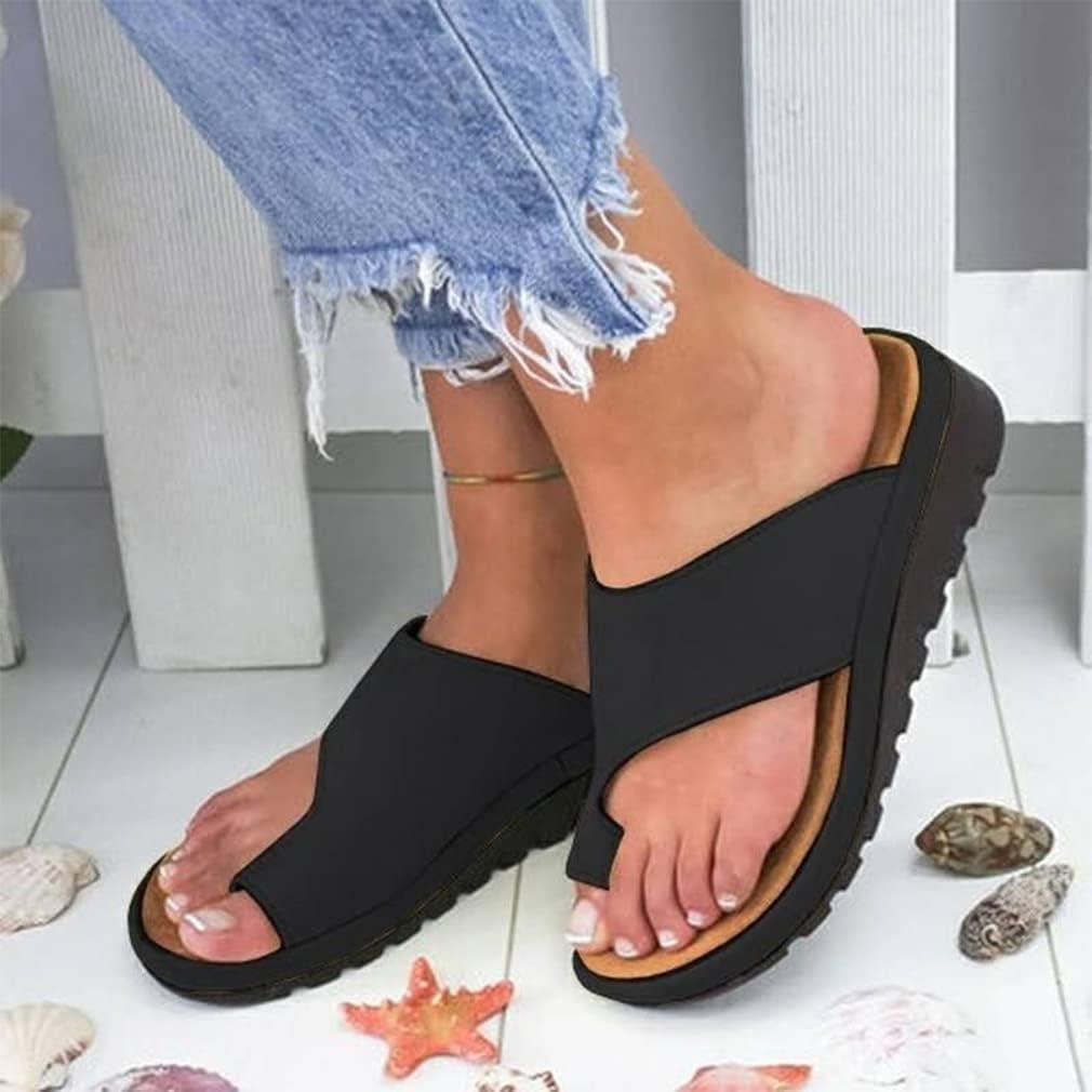 image:imageMinetom Femmes Sandales Orthopdiques Hallux Valgus Compenses Tongs Confortables pour Dames avec Correction du Gros Orteil Pantoufles Dcontractes Bout OuvertA Noir