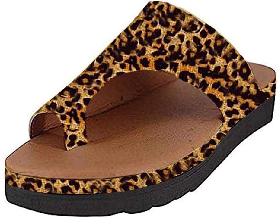 image:imageMinetom Femmes Sandales Orthopdiques Hallux Valgus Compenses Tongs Confortables pour Dames avec Correction du Gros Orteil Pantoufles Dcontractes Bout OuvertA Lopard