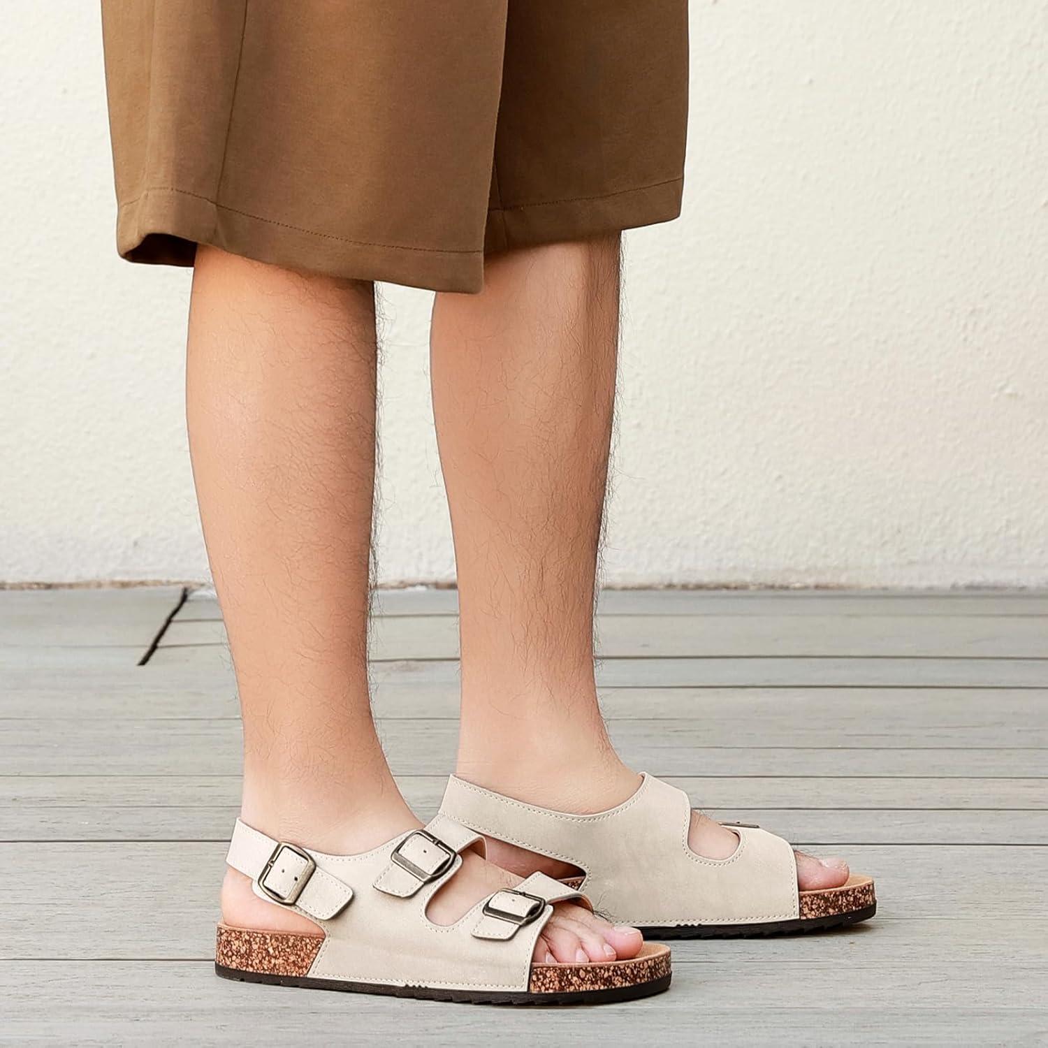 image:imageMules Femme SandalesHomme Antidrapantes Sabots t Plates En Lige SandalesMode Rglables Boucles Plateforme Chaussons Pantoufles de plageBeige