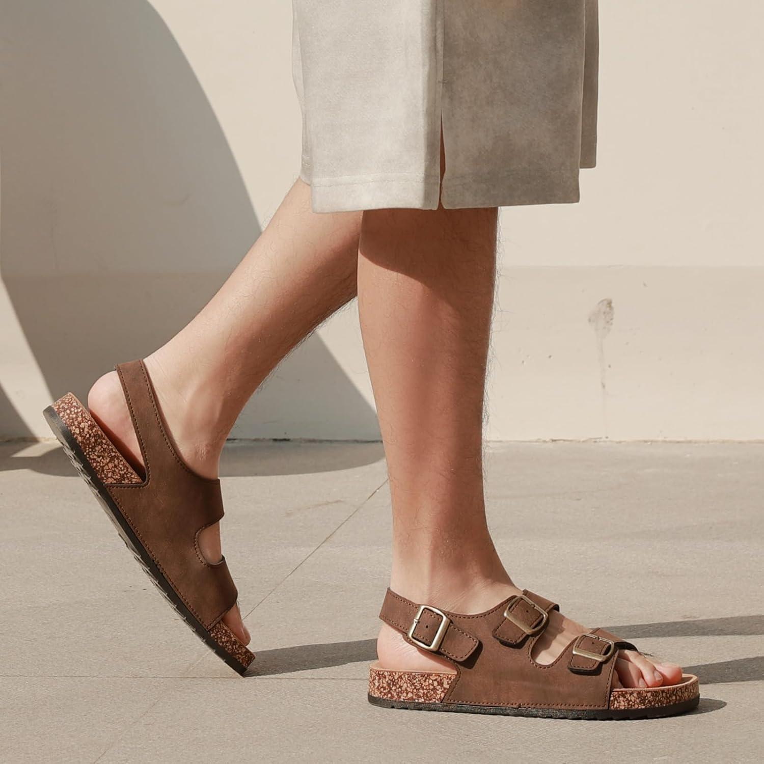 image:imageMules Femme SandalesHomme Antidrapantes Sabots t Plates En Lige SandalesMode Rglables Boucles Plateforme Chaussons Pantoufles de plageBraun