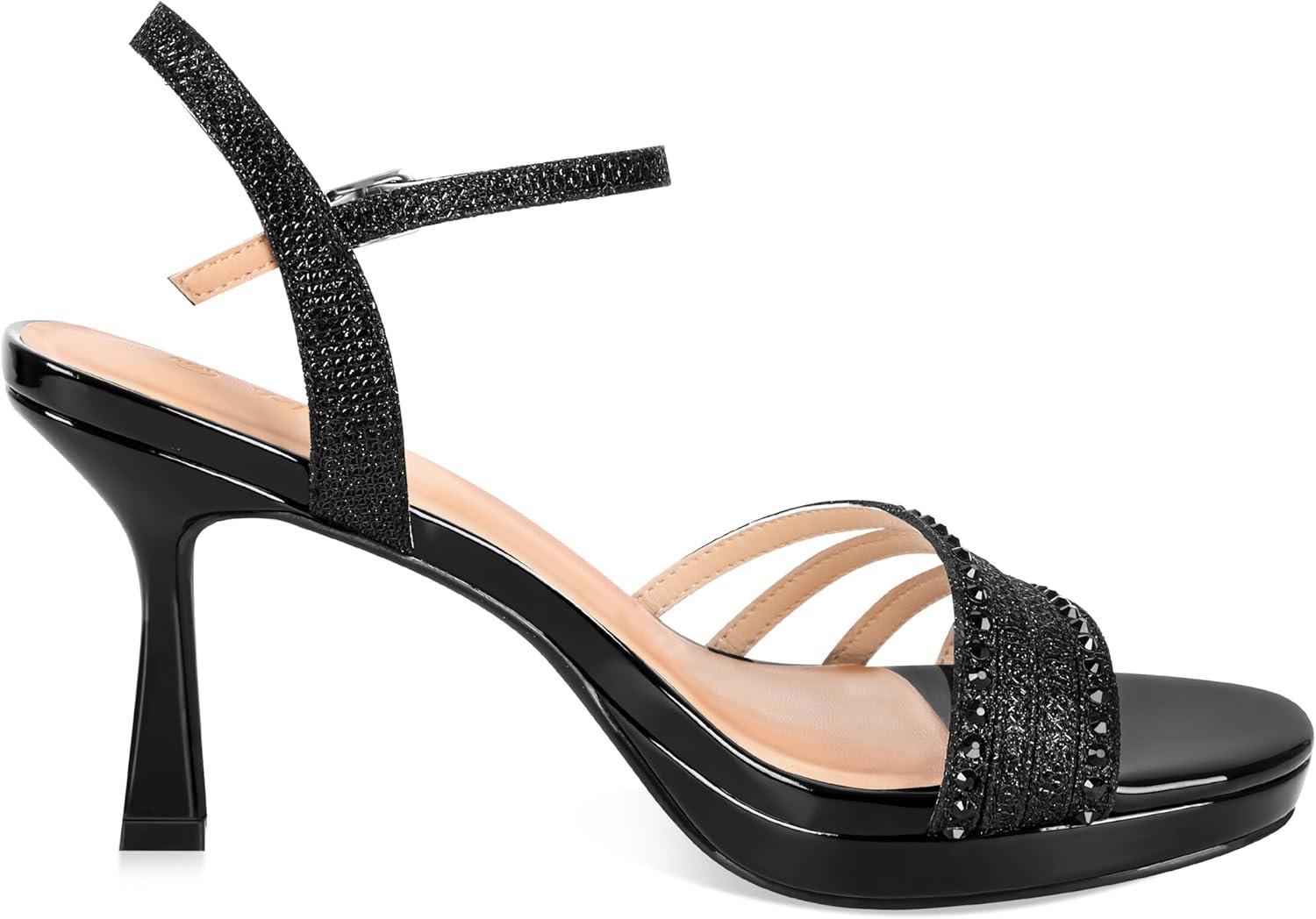 image:imagePIZZ ANNU Lena Sandales Femme t Plateforme Confortable Et NuPieds Confort Talon Chic Mariage Bout Ouvert Bride Cheville avec Lanires Pailletes Idales pour Soire Et CrmonieNoir