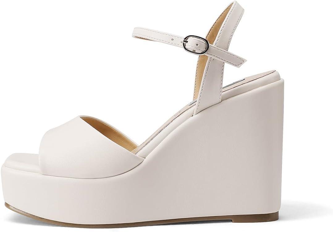 image:imageQUEEN HELENA Chaussures compenses talons hauts Sandales Hautes avec Plateau Casual Femme ZM9914Beige